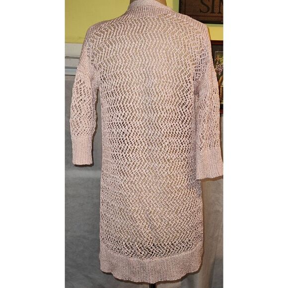 T Tahari Cotton Blend Open Front Cardigan Sweater Vest Pink Size XS. 3/4 length - Picture 3 of 7